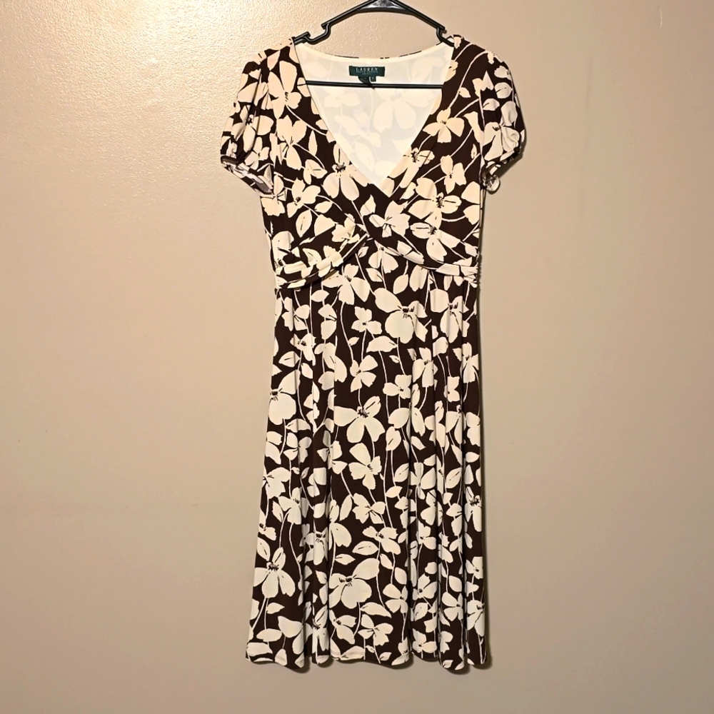Lauren Ralph Lauren Mini Floral Dress Brown/Ivory Womens Size 8